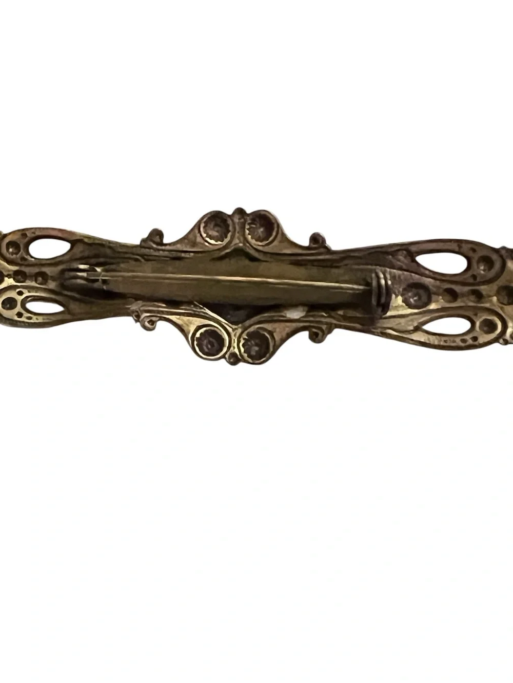 Antique-Style Gold Tone Bar Brooch with Green Crystal